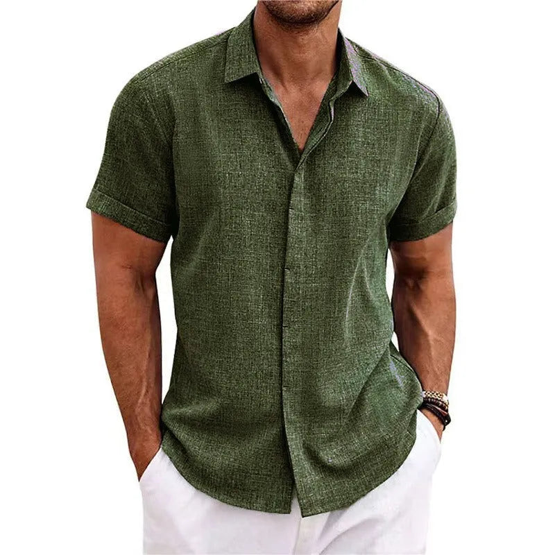 Men's Textured Linen Short-Sleeve Shirt with Classic Collar