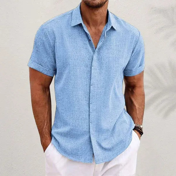 Men's Textured Linen Short-Sleeve Shirt with Classic Collar