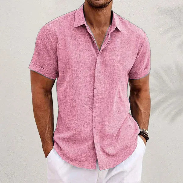 Men's Textured Linen Short-Sleeve Shirt with Classic Collar