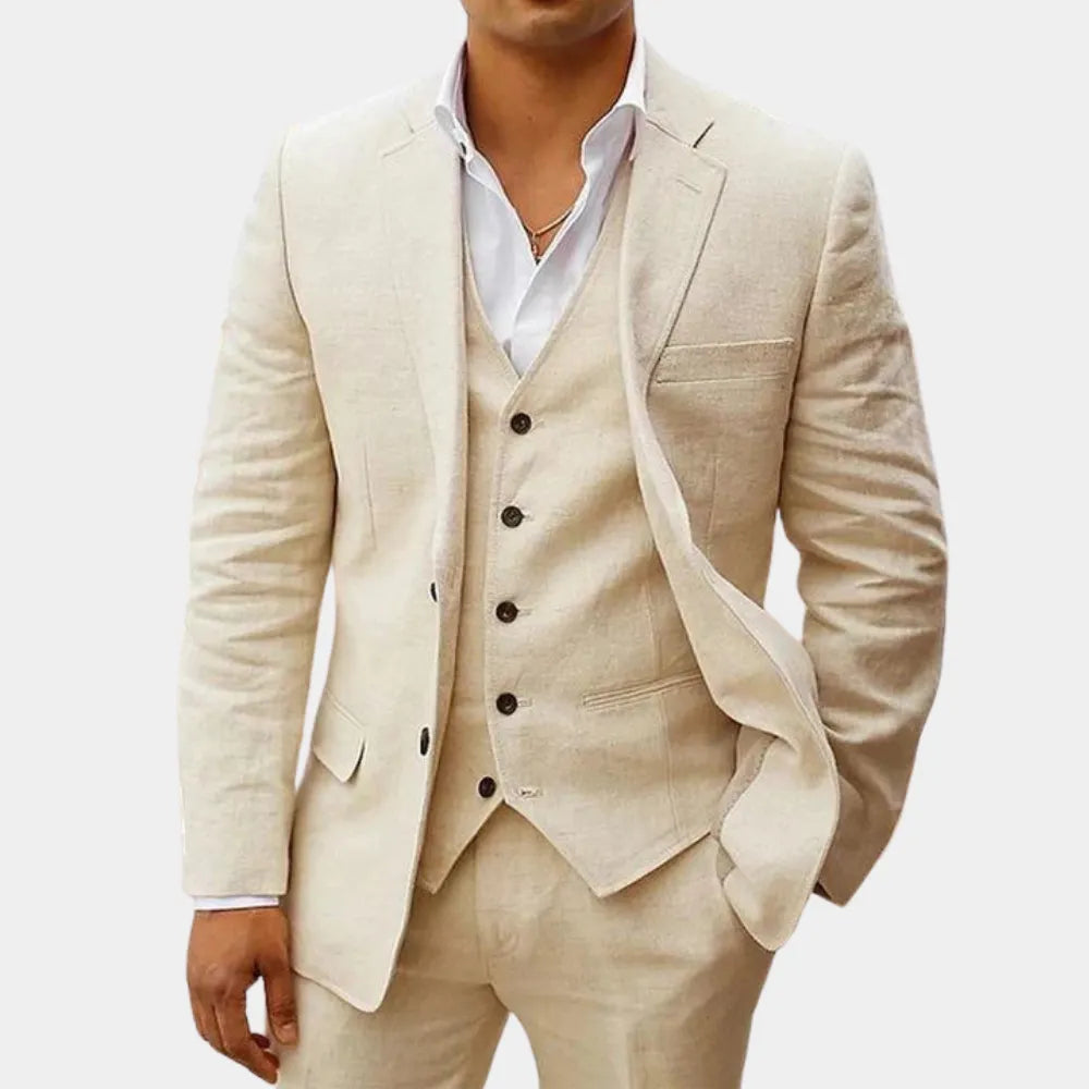 Men's Three-Piece Tailored Suit with Lapel Jacket