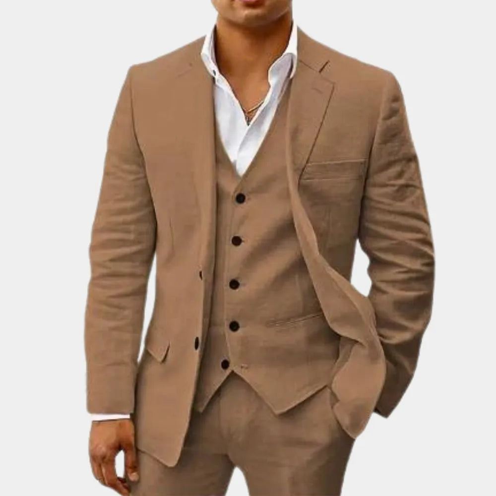 Men's Three-Piece Tailored Suit with Lapel Jacket