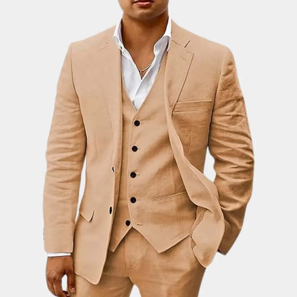 Men's Three-Piece Tailored Suit with Lapel Jacket