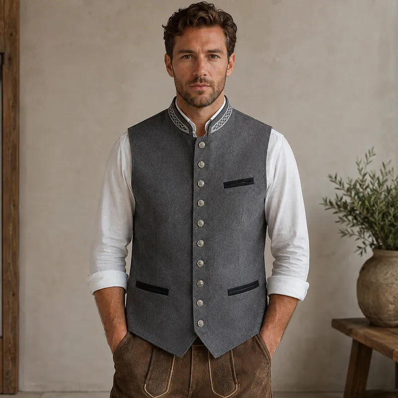 Men's Traditional Bavarian Buttoned Vest in Grey