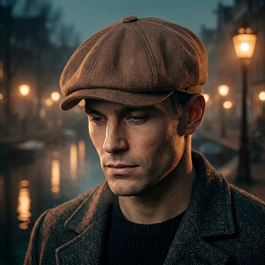 Men's Vintage Cotton Newsboy Flat Cap in Retro Style