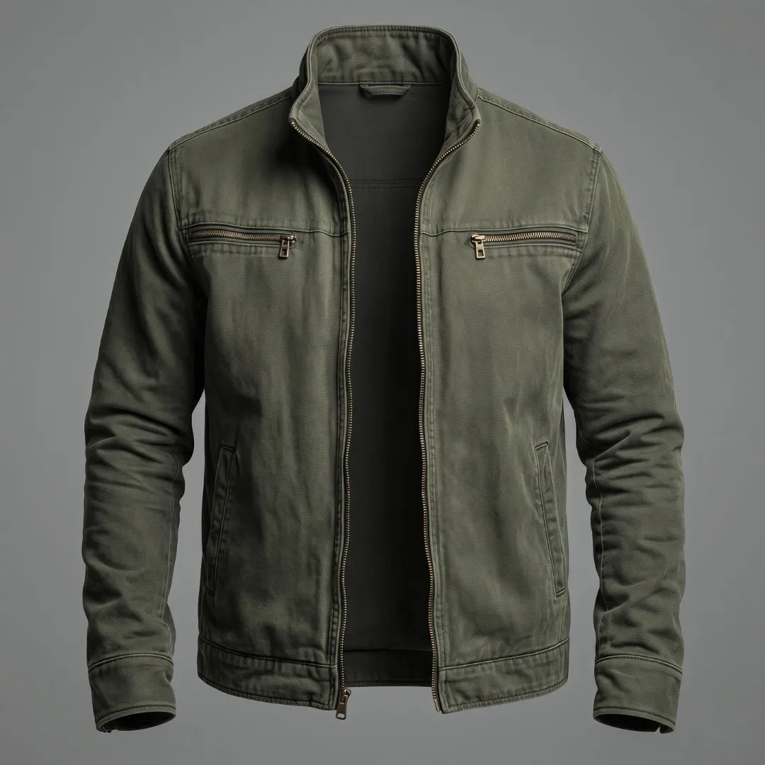 Men's Vintage Style Cotton Bomber Jacket with Zipper