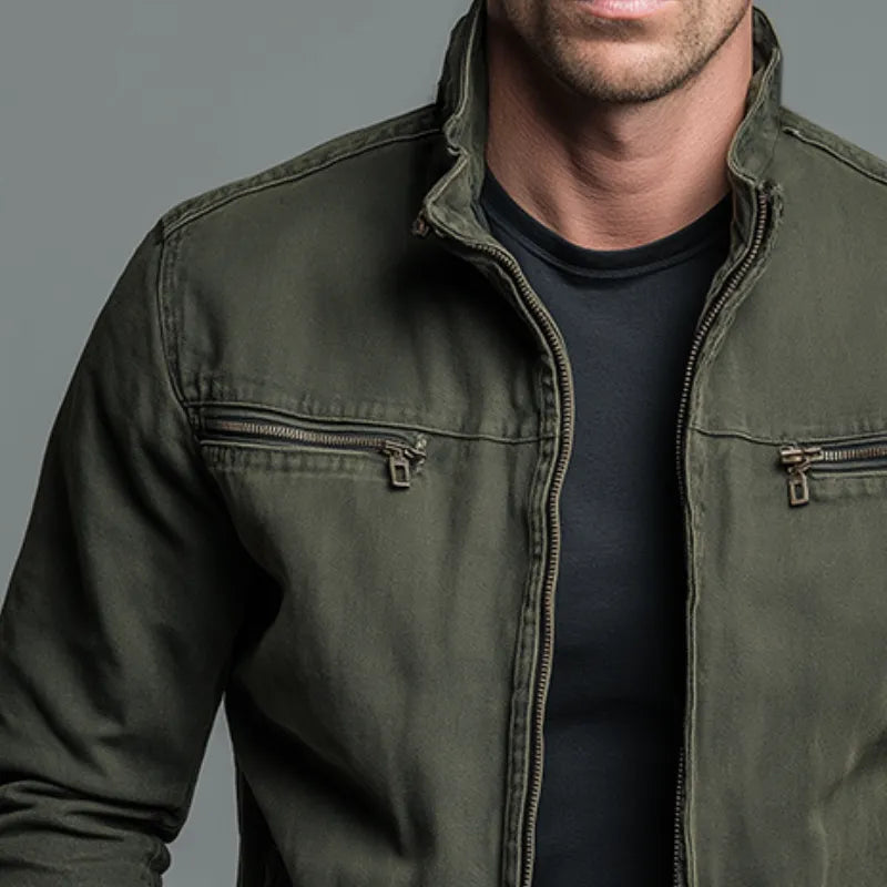 Men's Vintage Style Cotton Bomber Jacket with Zipper