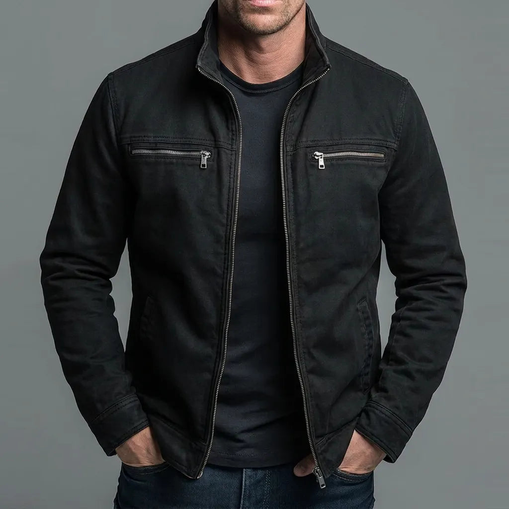 Men's Vintage Style Cotton Bomber Jacket with Zipper