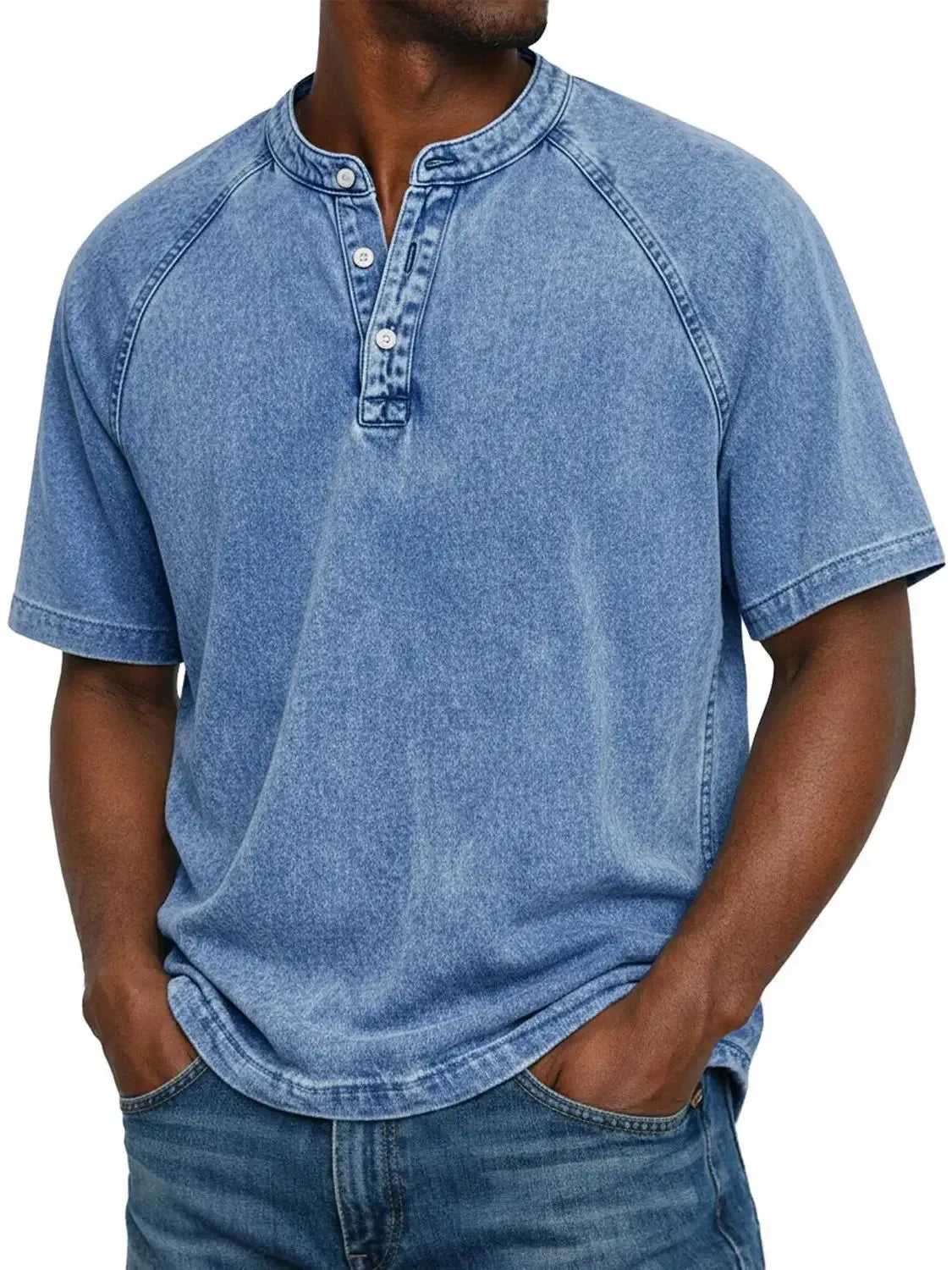 Men's Washed Henley T-Shirt with Raglan Sleeves