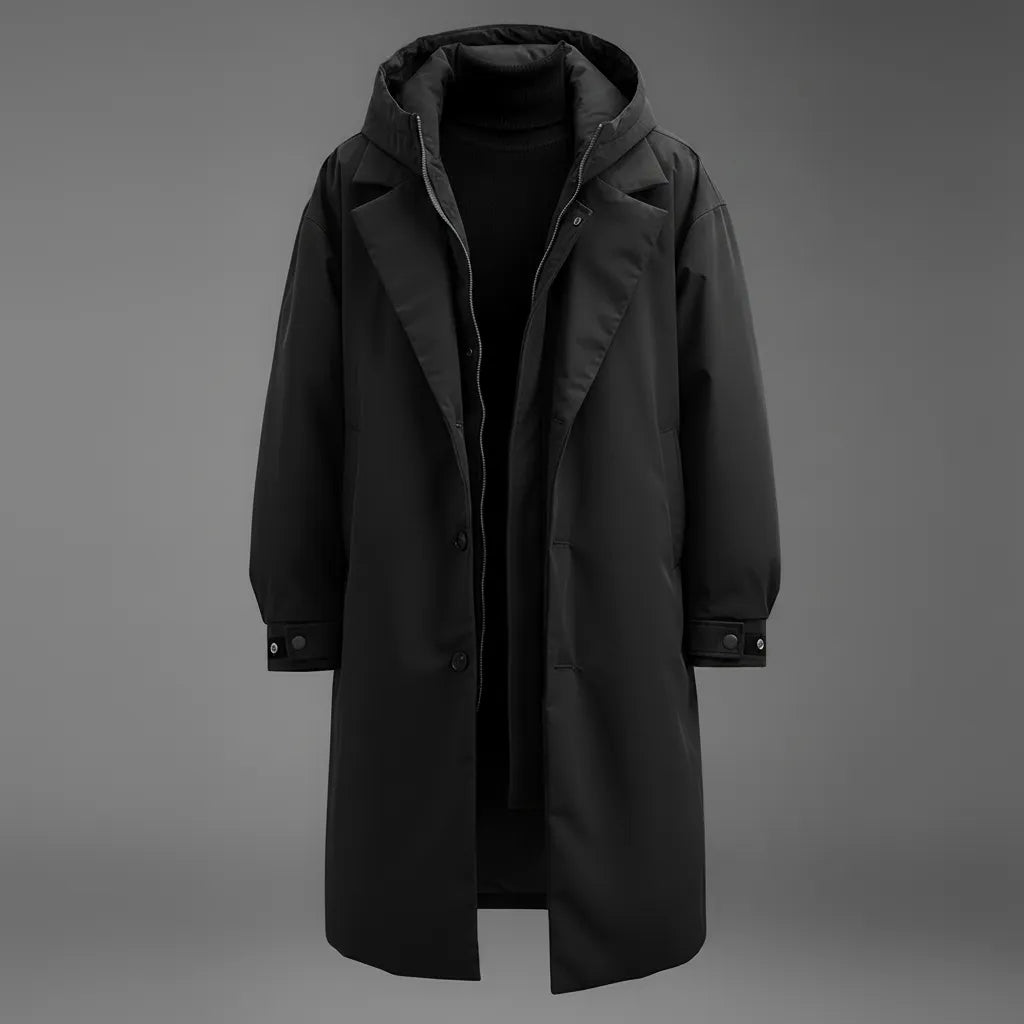 Men's Waterproof Hooded Long Trench Coat with Dual Closure