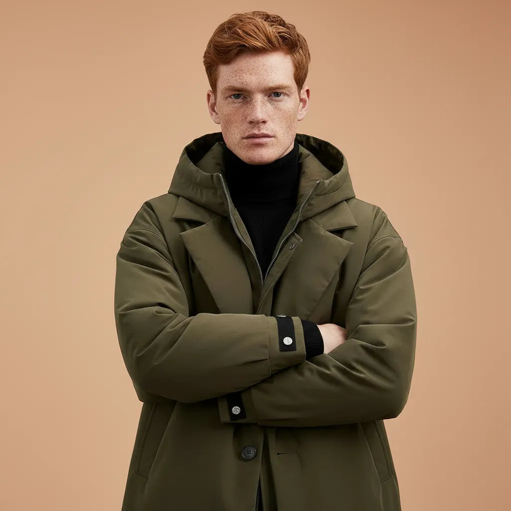 Men's Waterproof Hooded Long Trench Coat with Dual Closure