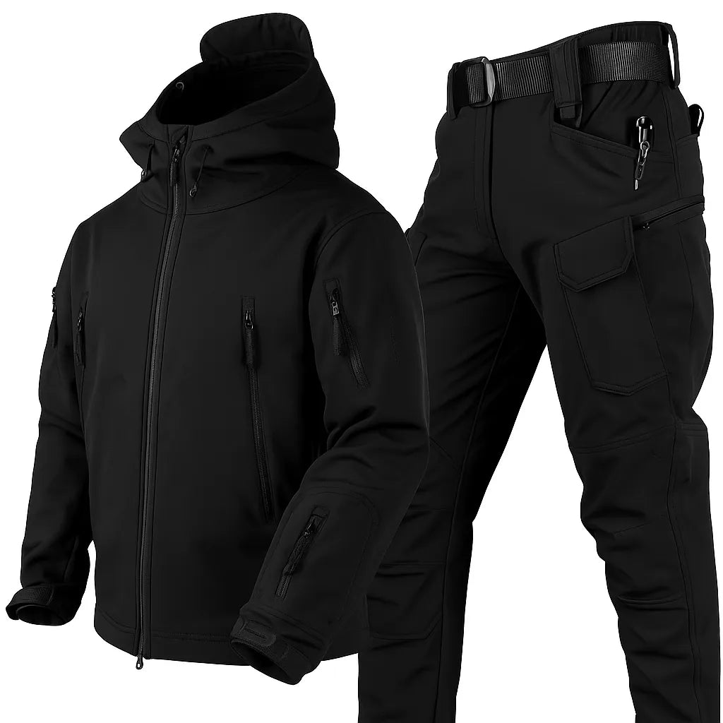 Men's Waterproof Outdoor Jacket and Trousers Set with Fleece Lining