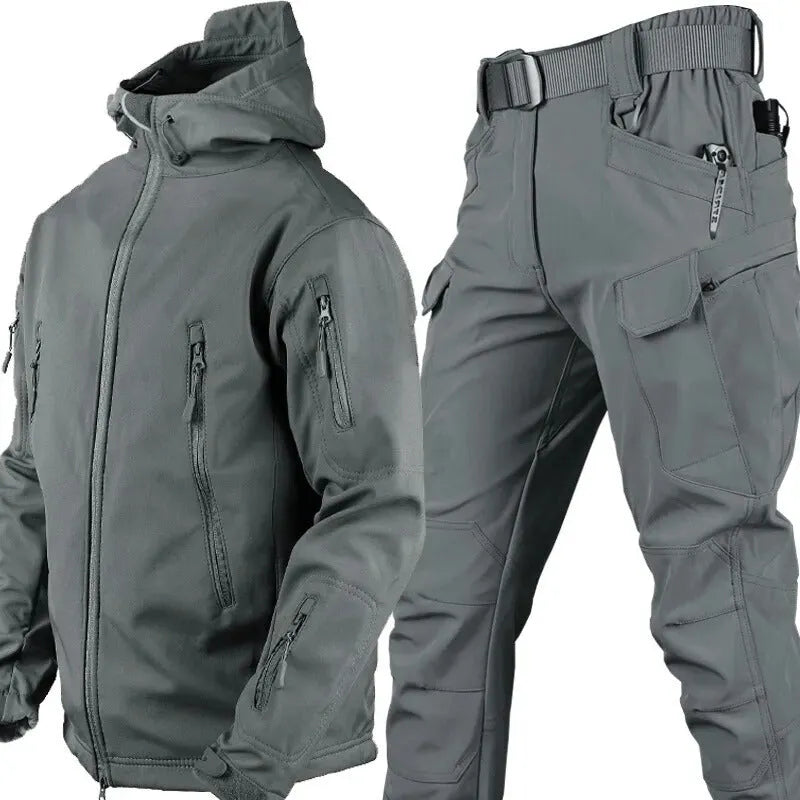 Men's Waterproof Outdoor Jacket and Trousers Set with Fleece Lining