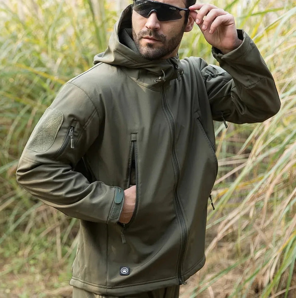 Men's Waterproof Outdoor Jacket and Trousers Set with Fleece Lining