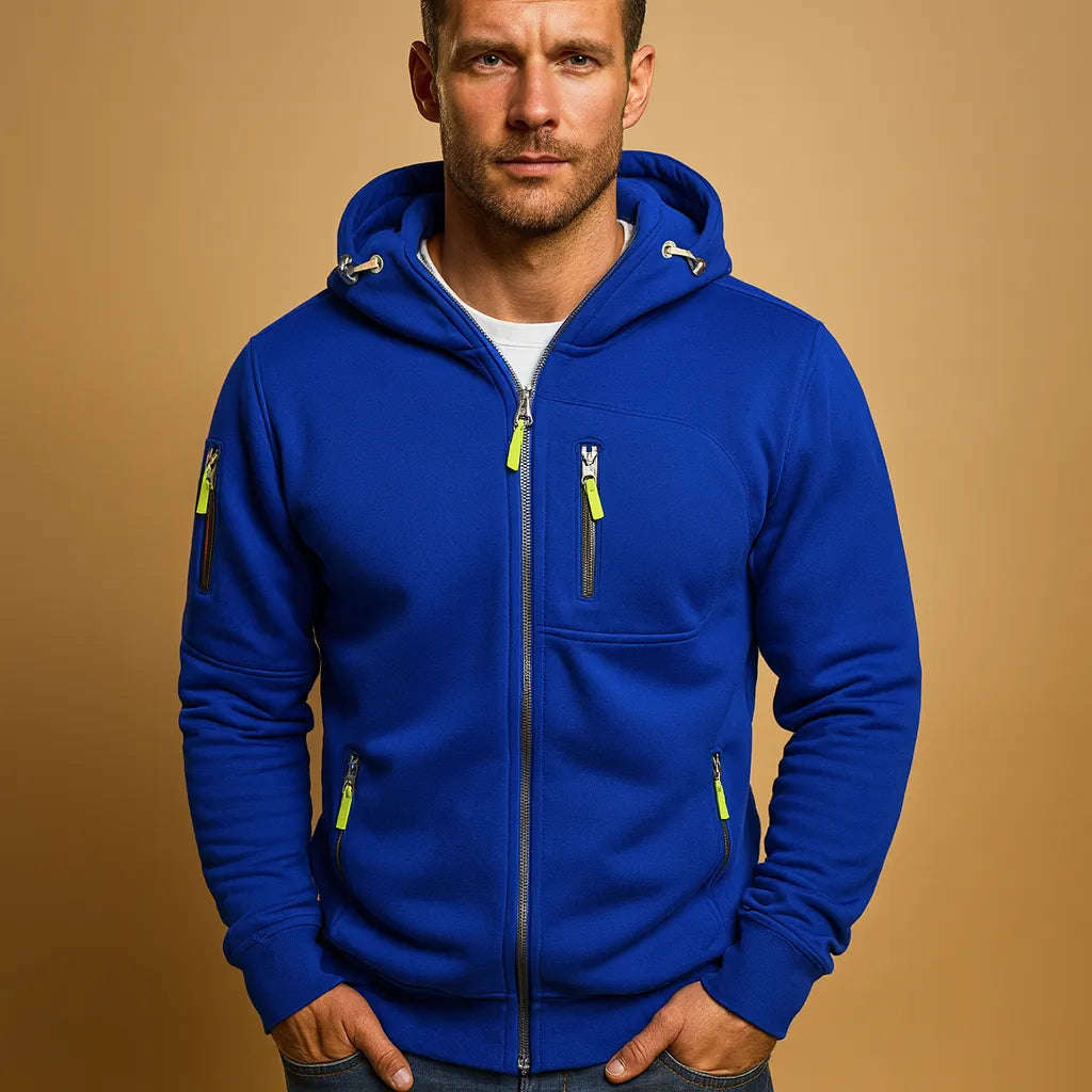 Men's Zip-Up Hoodie with Adjustable Drawstring Hood