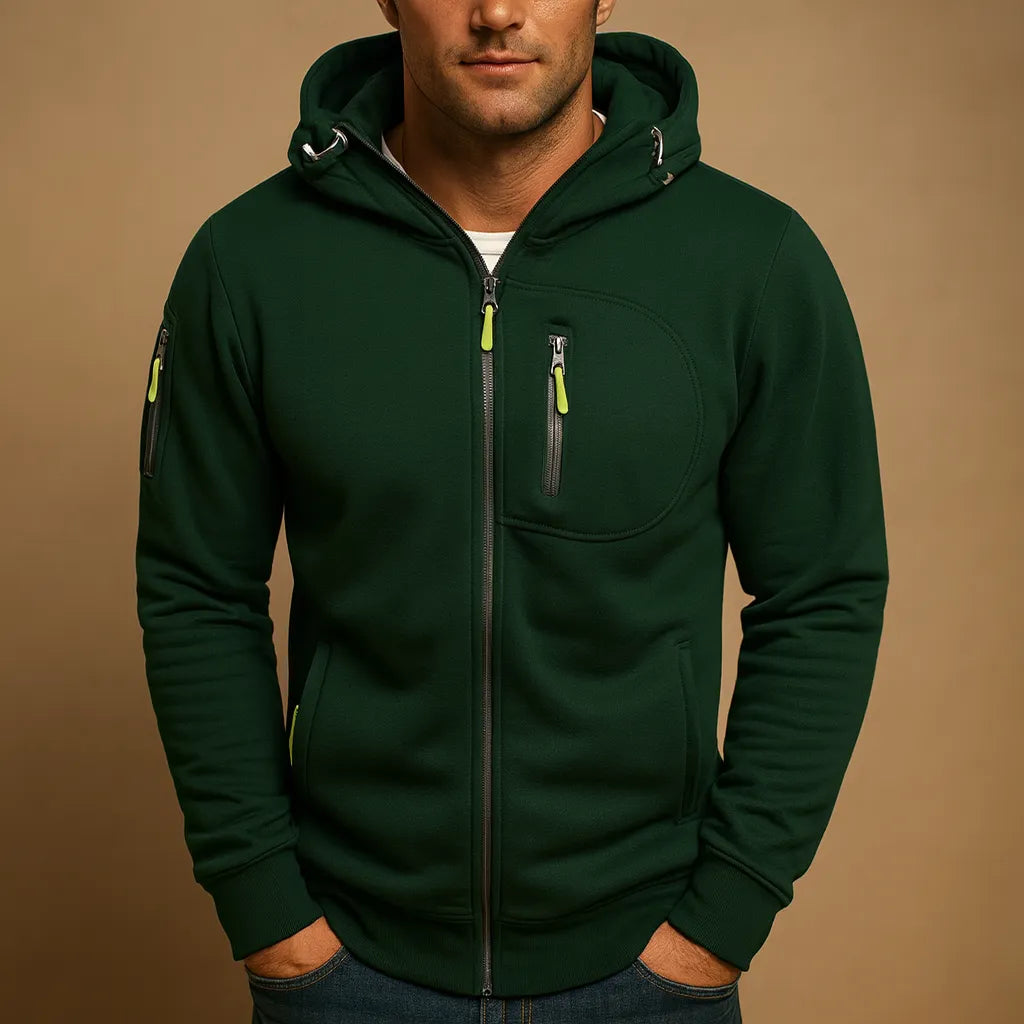 Men's Zip-Up Hoodie with Adjustable Drawstring Hood