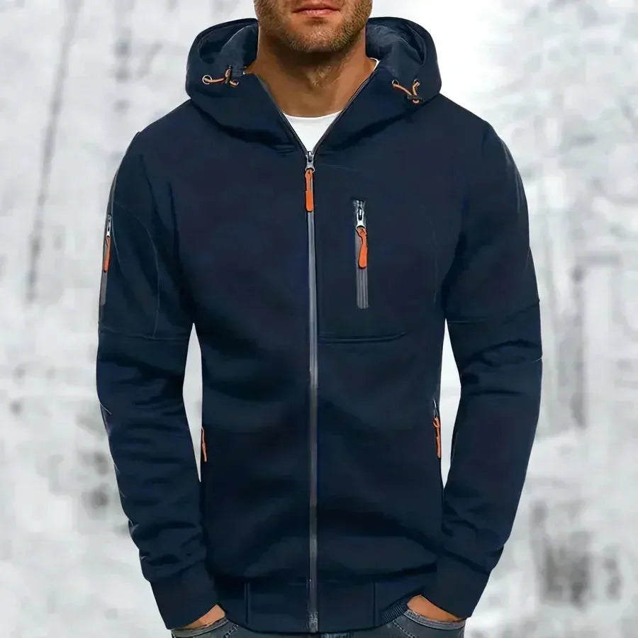 Men's Zip-Up Jacquard Hoodie with Relaxed Fit