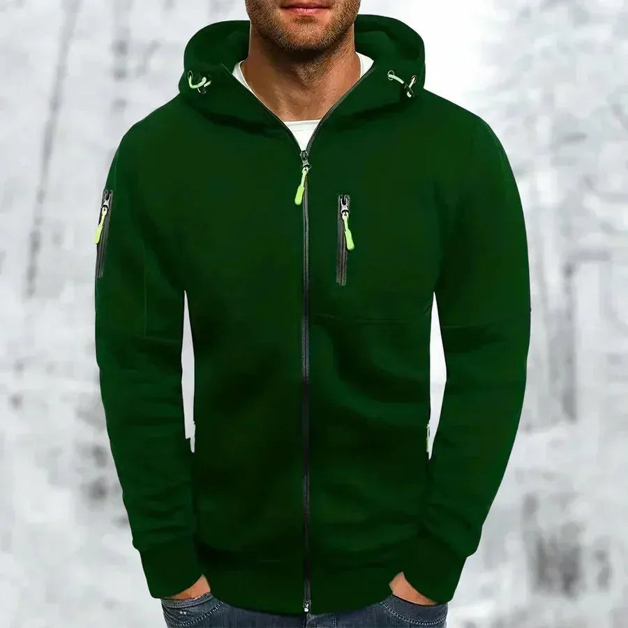 Men's Zip-Up Jacquard Hoodie with Relaxed Fit