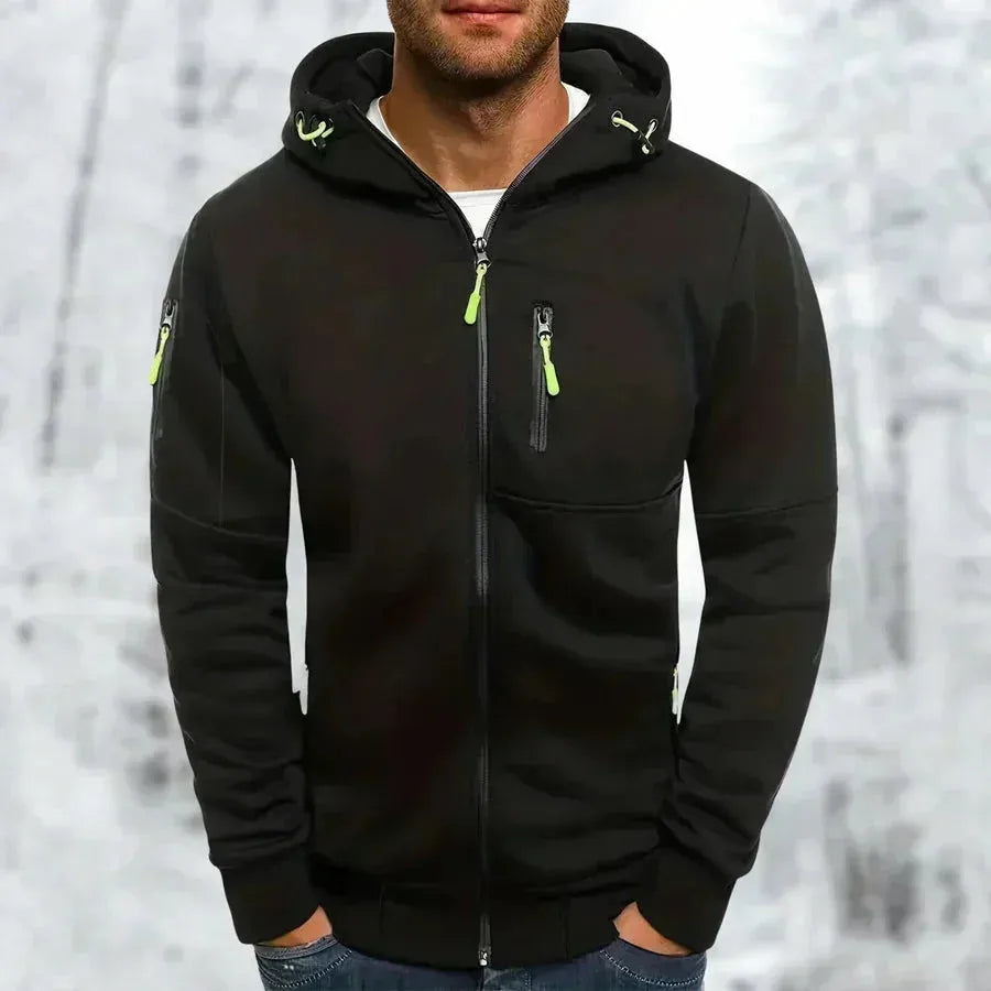 Men's Zip-Up Jacquard Hoodie with Relaxed Fit