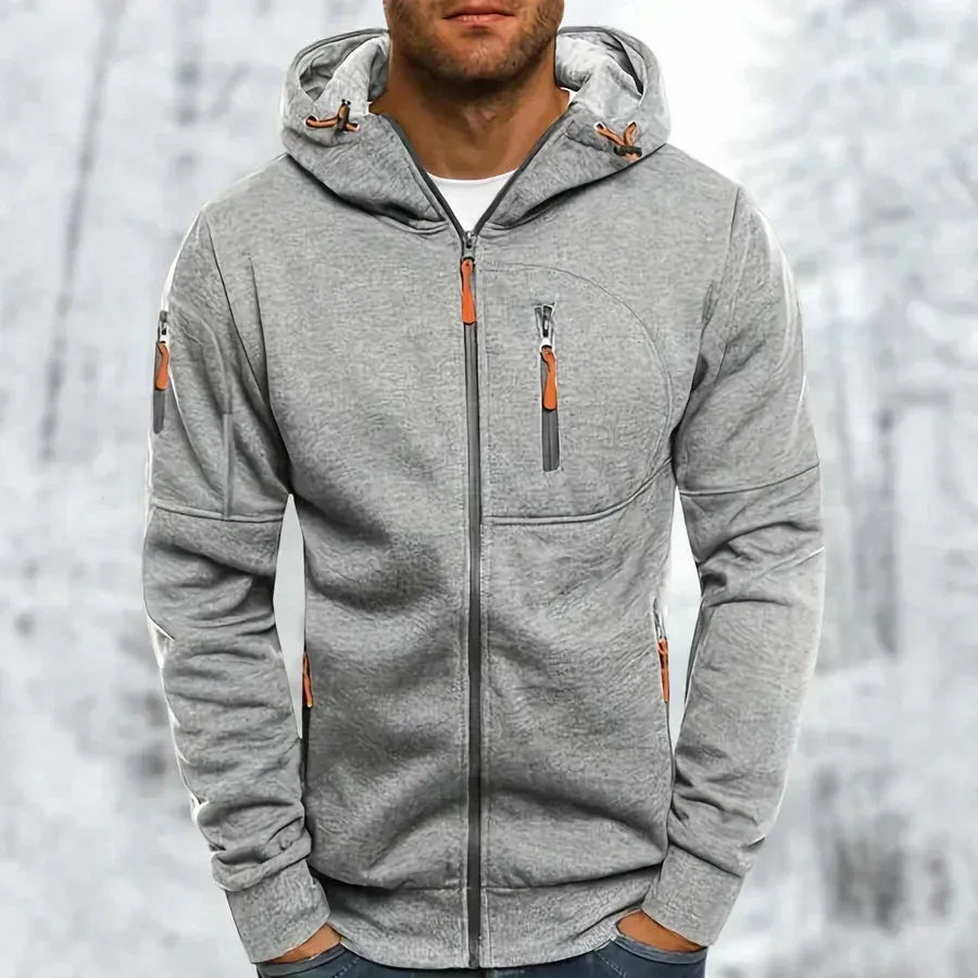 Men's Zip-Up Jacquard Hoodie with Relaxed Fit