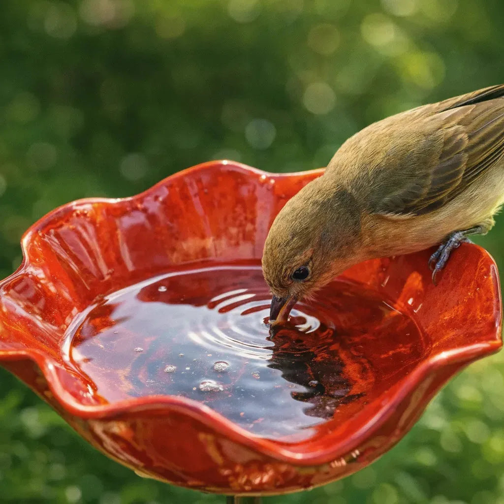 Metal Flower Bird Bath Stake with Ground Spike