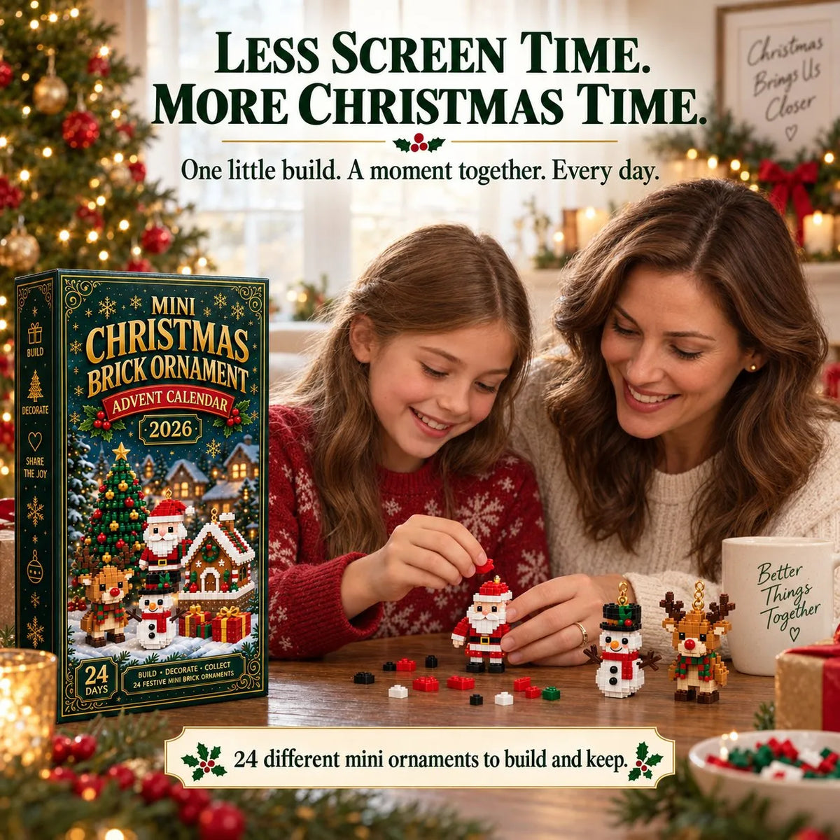 Mini Brick Advent Calendar with 24 Hanging Christmas Building Sets