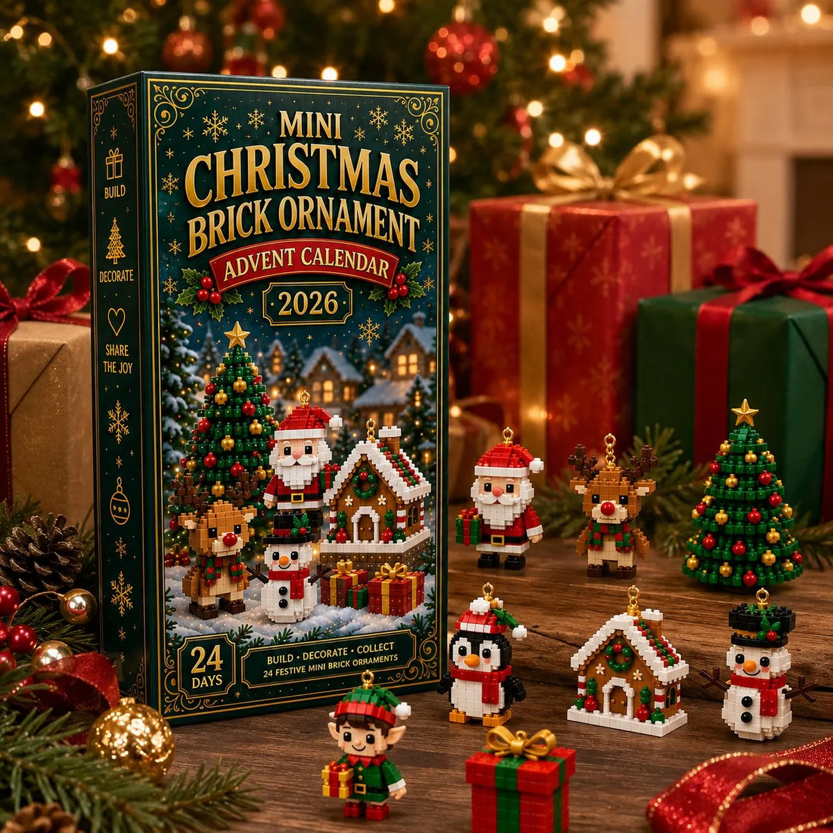 Mini Brick Advent Calendar with 24 Hanging Christmas Building Sets
