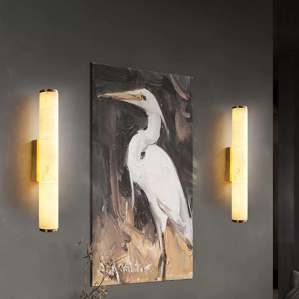 Modern Minimalist Marble LED Wall Sconce with Copper-Tone Finish