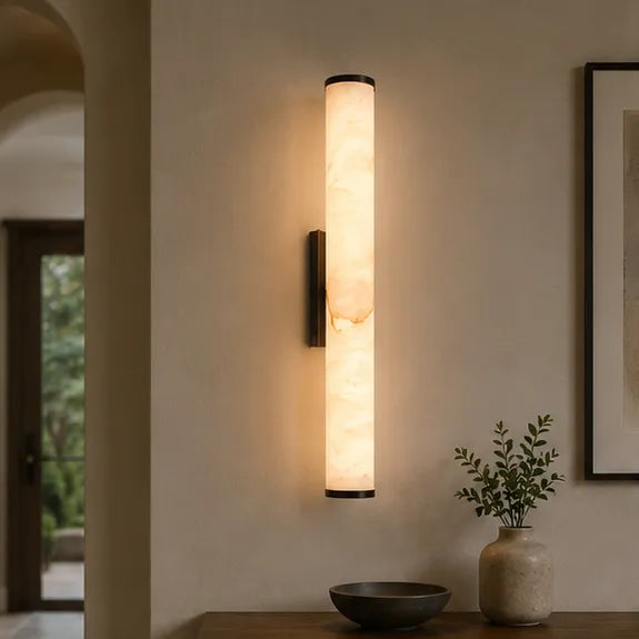 Modern Minimalist Marble LED Wall Sconce with Copper-Tone Finish