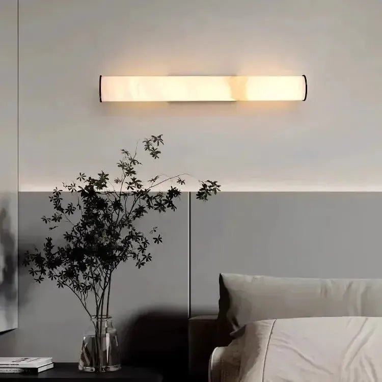 Modern Minimalist Marble LED Wall Sconce with Copper-Tone Finish