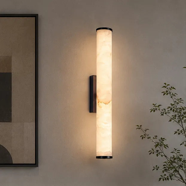 Modern Minimalist Marble LED Wall Sconce with Copper-Tone Finish