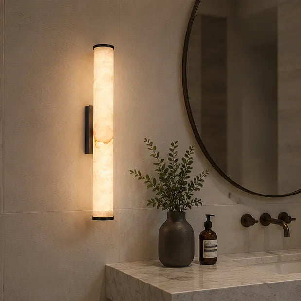 Modern Minimalist Marble LED Wall Sconce with Copper-Tone Finish