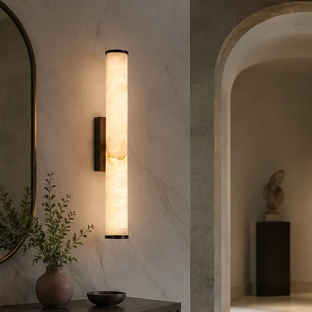 Modern Minimalist Marble LED Wall Sconce with Copper-Tone Finish