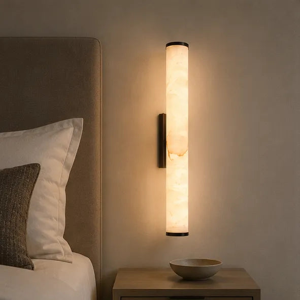 Modern Minimalist Marble LED Wall Sconce with Copper-Tone Finish