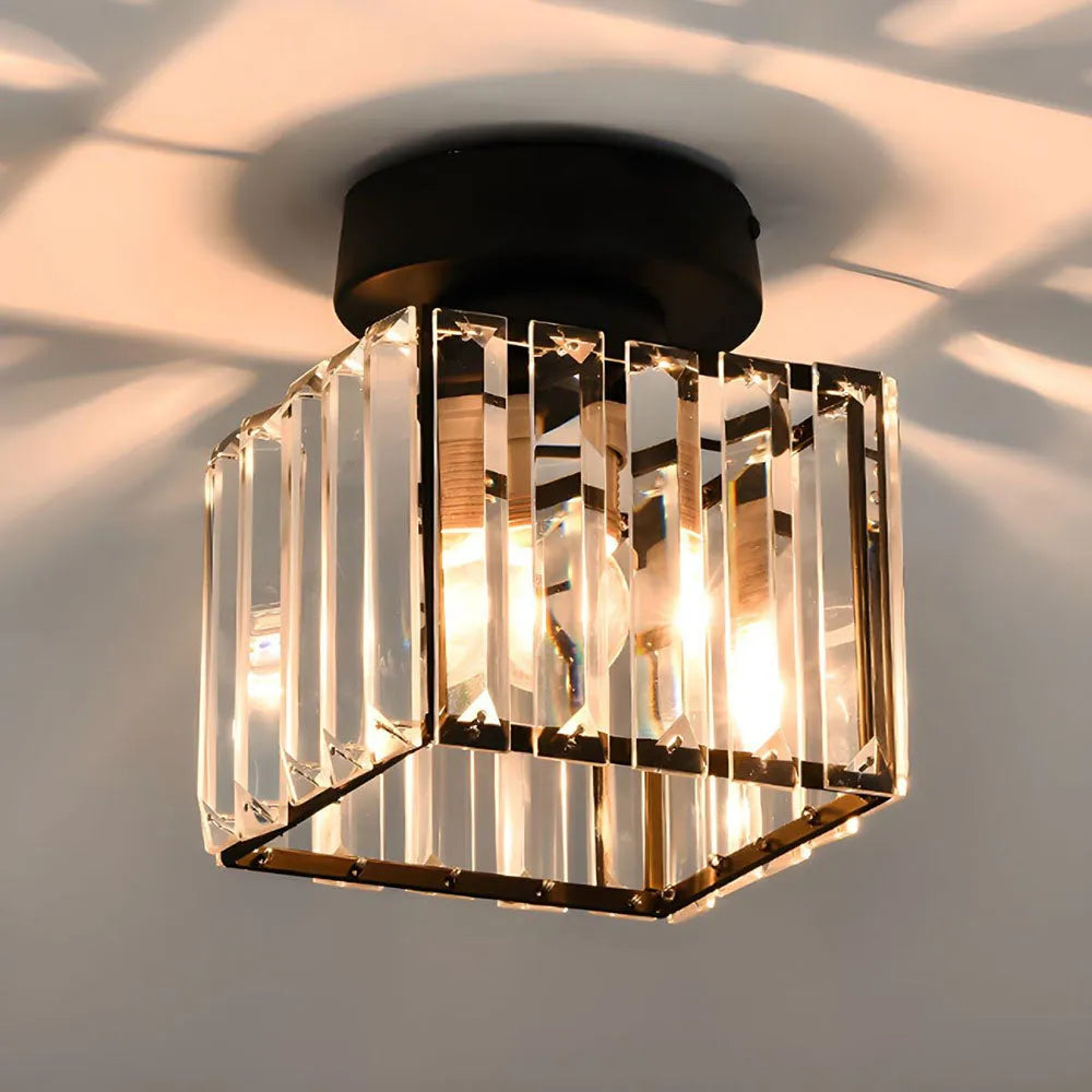Modern Square Ceiling Light with Crystal Glass Shade