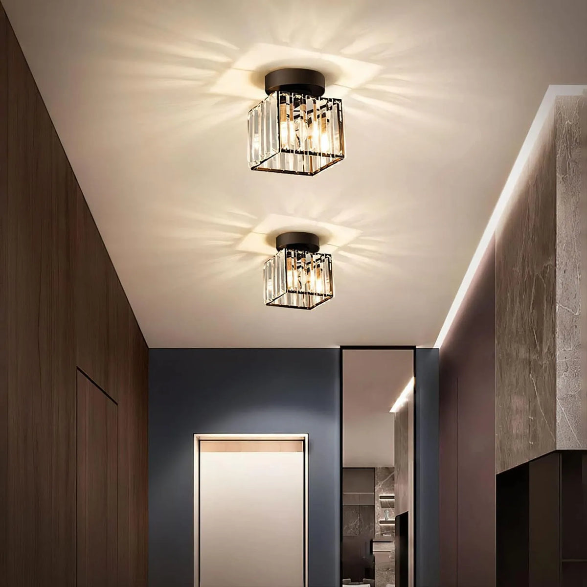 Modern Square Ceiling Light with Crystal Glass Shade