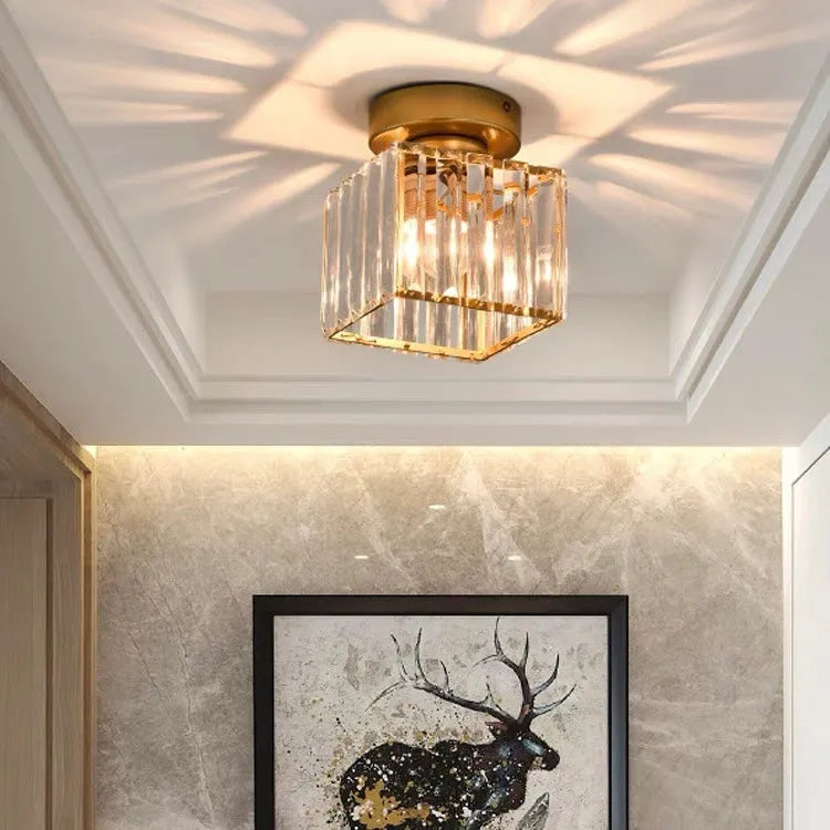 Modern Square Ceiling Light with Crystal Glass Shade
