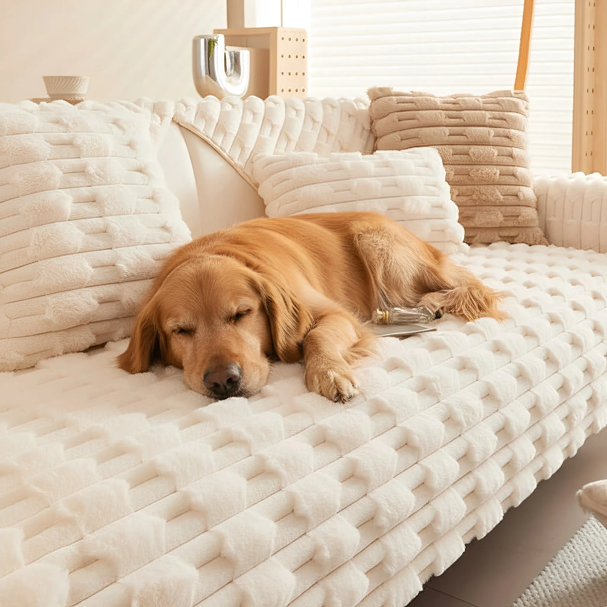 Non-Slip Plush Pet Couch Cover with Protective Mat