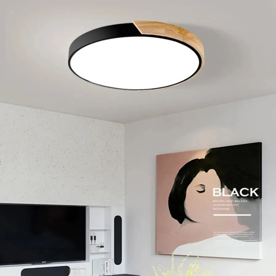 Nordic Macaron LED Ceiling Light with Wooden Accent