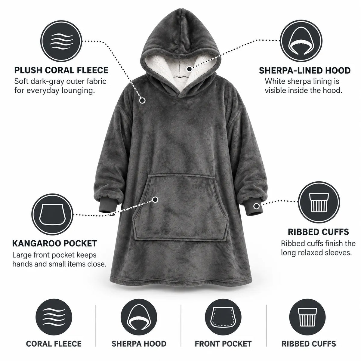 Oversized Sherpa Hooded Blanket with Front Pocket