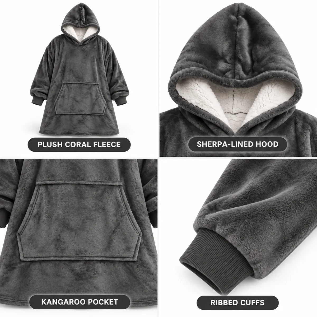 Oversized Sherpa Hooded Blanket with Front Pocket