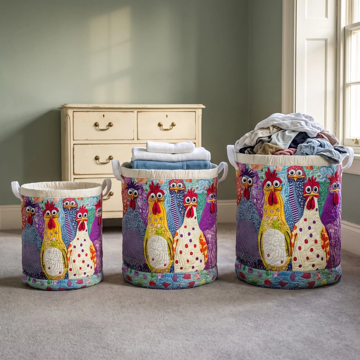 Padded Fabric Laundry Basket with Canvas Handles