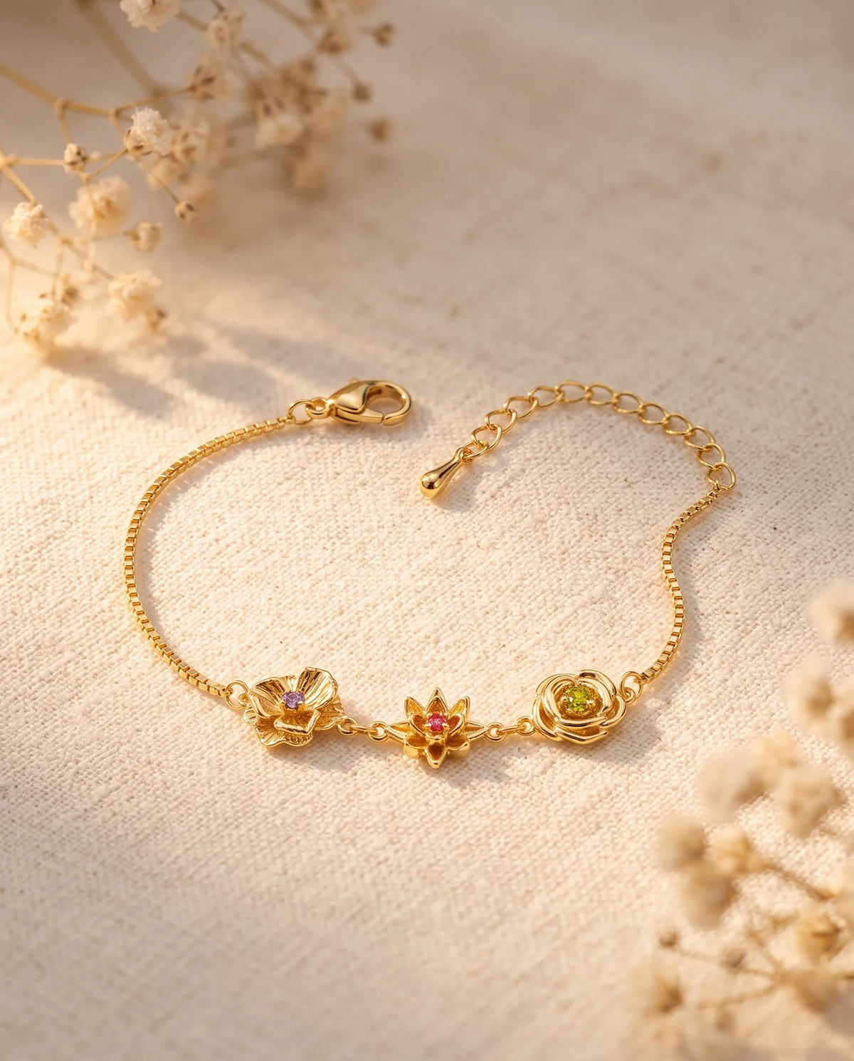 Personalized Birth Month Flower Bracelet