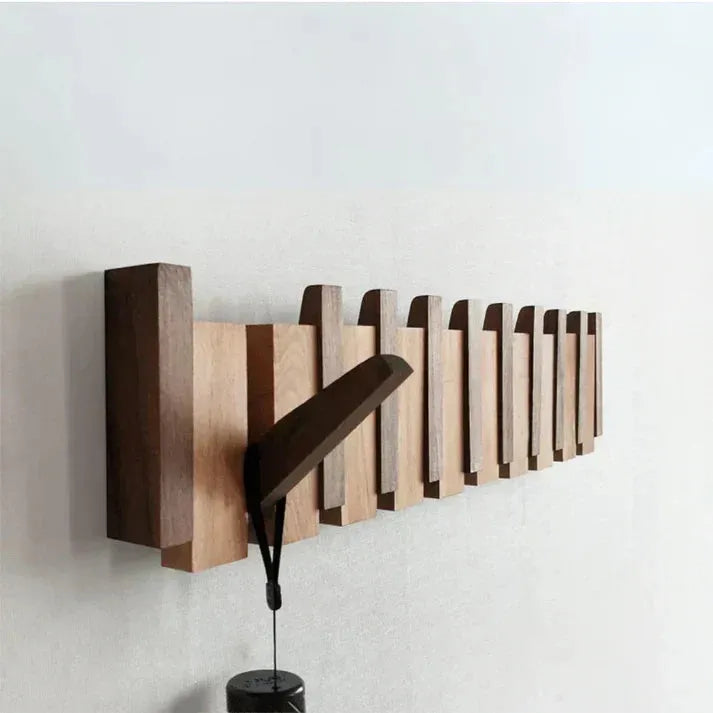 Piano Wooden Wall Coat Rack with Foldable Hooks