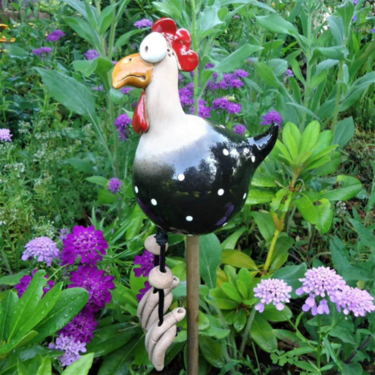 Playful Chicken Garden Statue with Dangling Legs