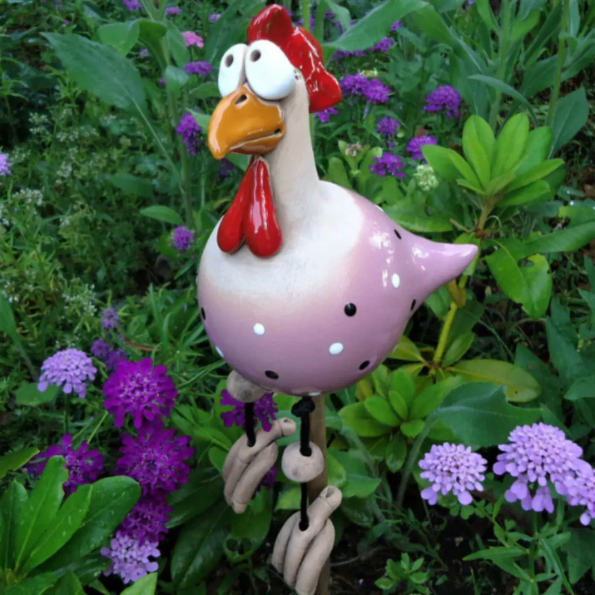 Playful Chicken Garden Statue with Dangling Legs