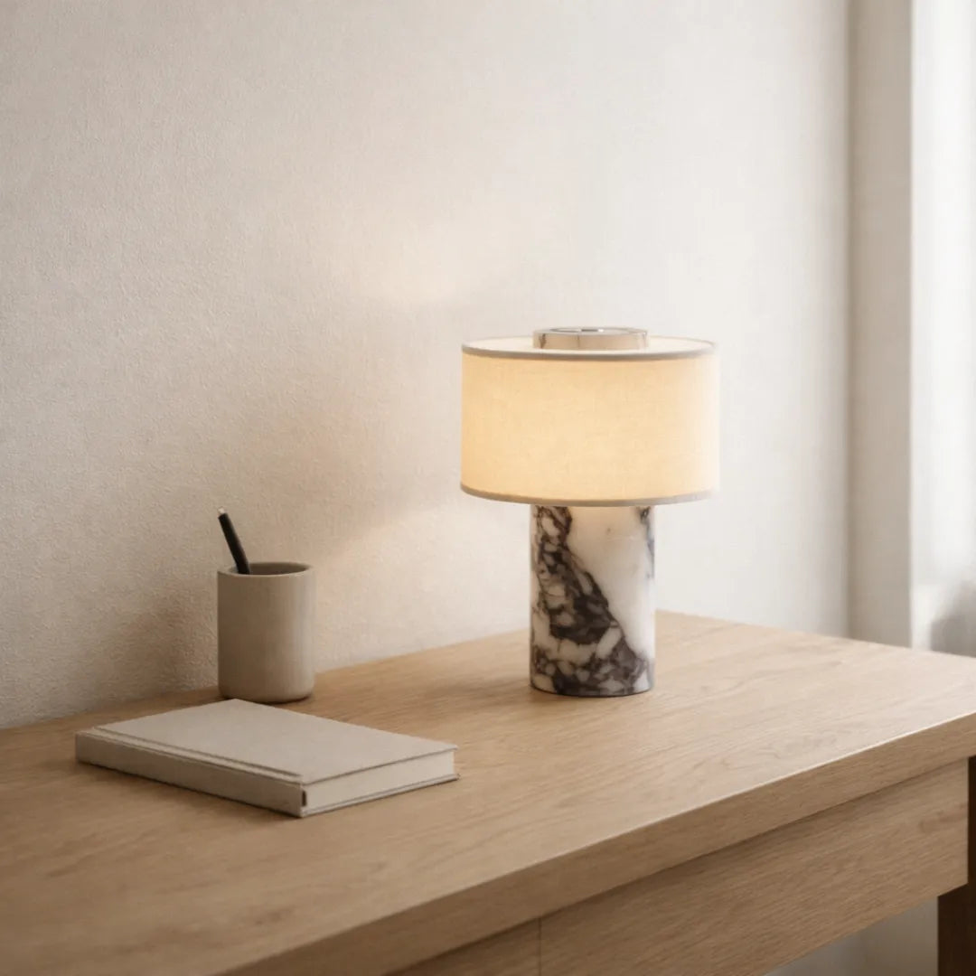 Portable Cordless Marble and Linen LED Table Lamp