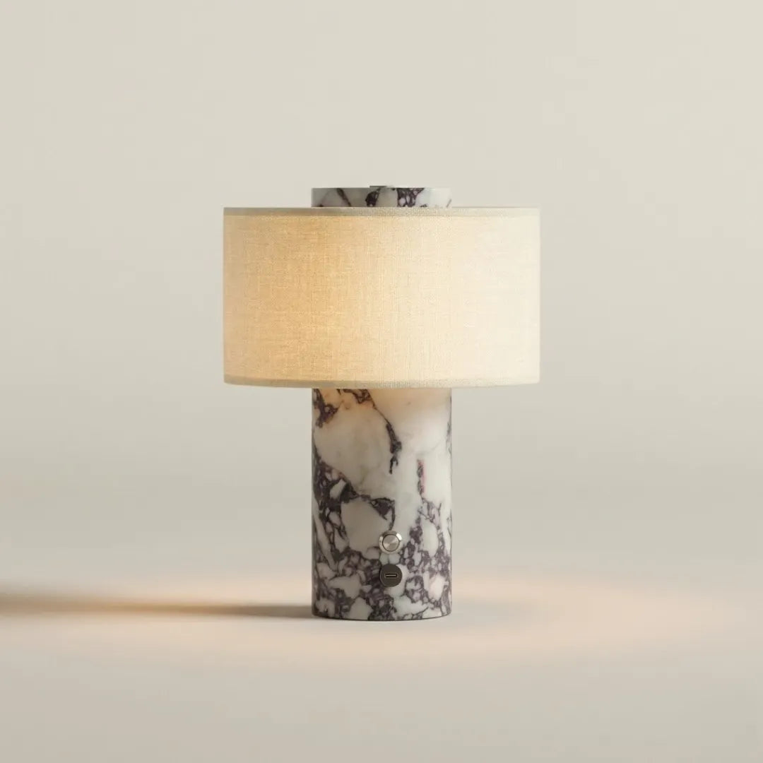 Portable Cordless Marble and Linen LED Table Lamp