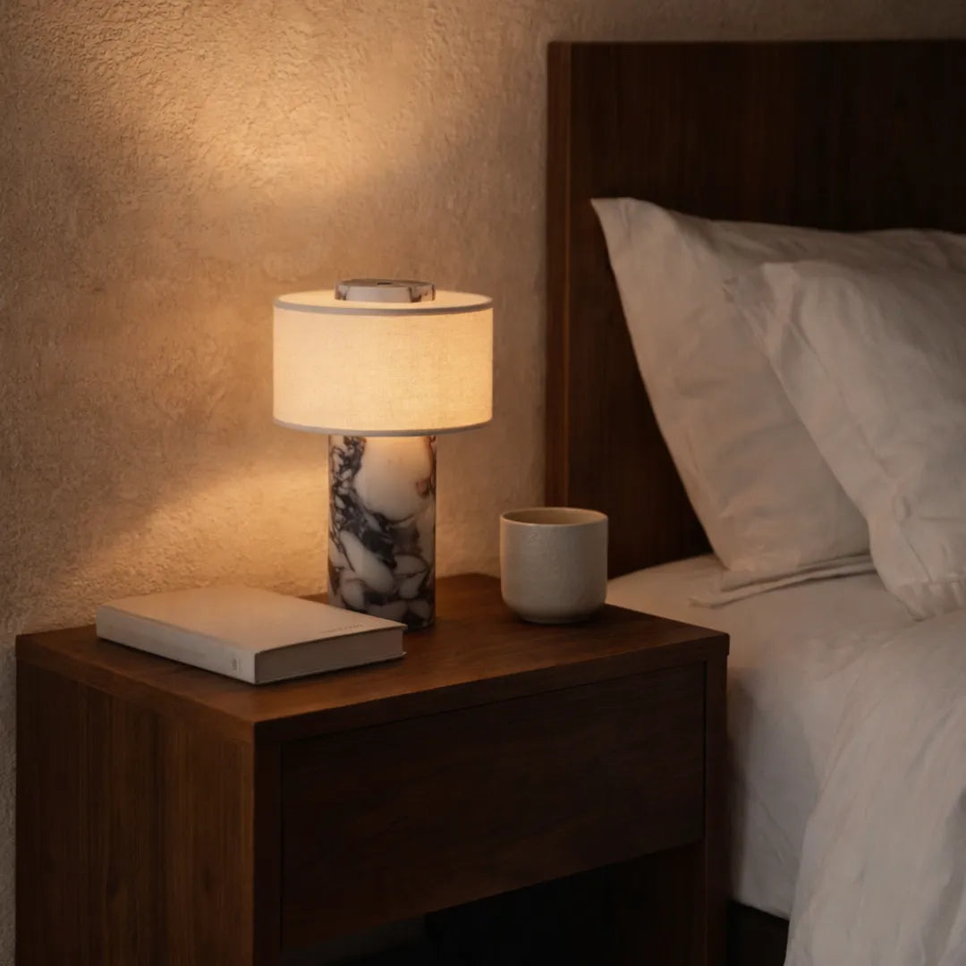 Portable Cordless Marble and Linen LED Table Lamp