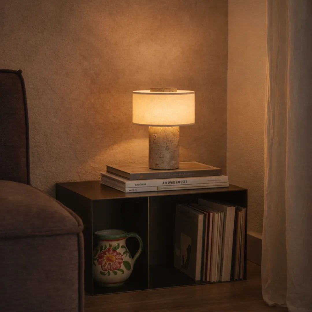 Portable Cordless Marble and Linen LED Table Lamp