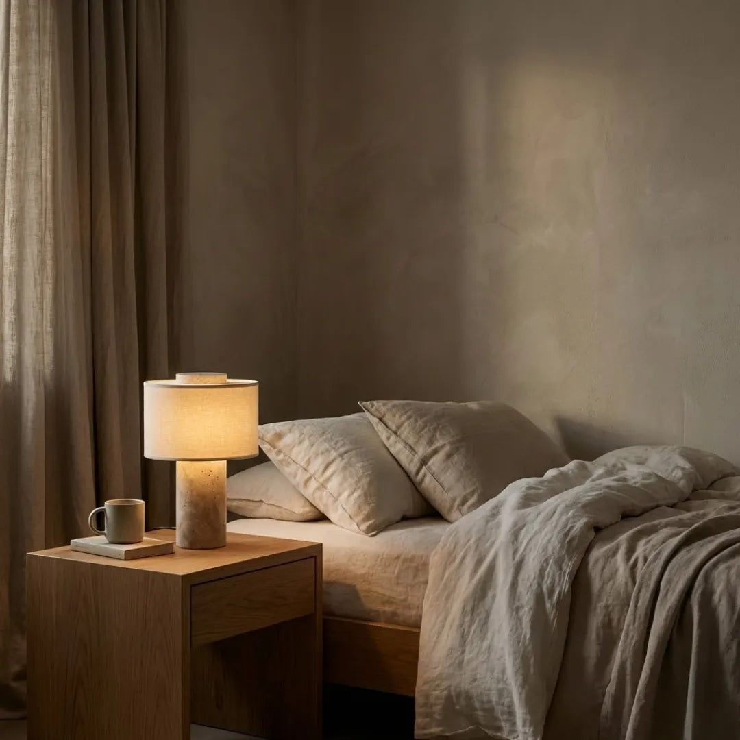 Portable Cordless Marble and Linen LED Table Lamp